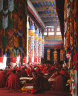 Tibet, monks in the interior of a monastery