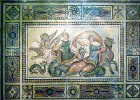 Europa taken by Zeus as a bull and Galateia riding a winged leopard, with dophin, third century,  Gaziantep, Zeugma mosaic museum, Turkey