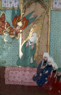 Prophet with first muslims Abu Bakr, Osman and Ali sixteenth century illumination in MS H1223, Life of the Prophet, Topkapi Palace Museum, Istanbul, Turkey