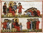 Joseph sending his brothers back to Jacob, twelfth century Byzantine Illuminated manuscript, page 136B, Topkapi Museum, Istanbul, Turkey