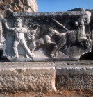 Hunting scene, relief at fourth century theatre,  Miletus, Turkey