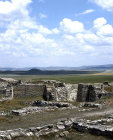 City Gate with tumulus of Midas in back ground, Gordion, Turkey