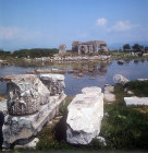 View across to second century AD Roman Nymphaion, Miletus, Turkey