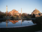 Turkey Istanbul Hagia Sophia after being repainted, reflected in the pool