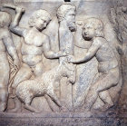 Sacrificing a goat, frieze on second century sarcophagus, Side, Turkey