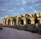 Roman theatre, second century, massive arches before restoration, Side, Turkey