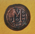 Justinian I, Byzantine Emperor from 483 to 565 AD, obverse of coin found at Kekova, S.W.Turkey