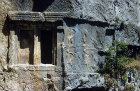 Turkey, Lycia ,Tlos, Lycian tomb with Greek inscription below