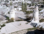 Cones used as store houses near Avcilar, near Goreme valley, Cappadocia, Turkey